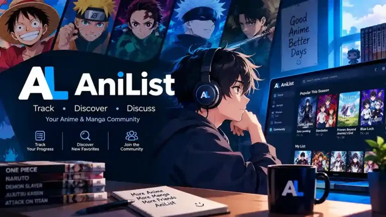 AniList dashboard showing anime watchlist, manga progress, user-voted tags, and viewing stats.