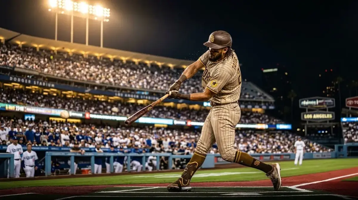 Fernando Tatis Jr. batting for San Diego Padres against Los Angeles Dodgers at Dodger Stadium night game