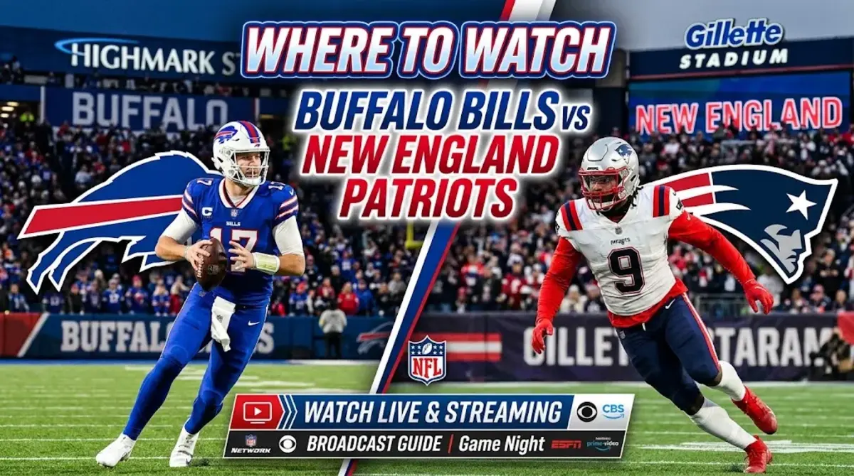 Where to watch Buffalo Bills vs New England Patriots — players line up at the scrimmage during their AFC East matchup at Highmark Stadium.